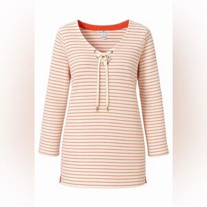 Tommy Bahama Lace-Up Striped Tunic Top Coastal Nautical Resort Coral & White L